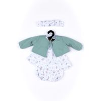 Completo primaverile con camicetta, pantaloncino, giacchino verde in tricot e fascia per My FAO Doll 40 cm - FAO Schwarz