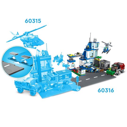 LEGO City Police stazione di polizia, con camion della spazzatura ed elicottero giocattolo, 60316 - LEGO