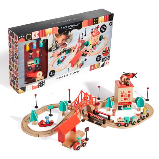 Playset trenino in legno con pista e città - FAO Schwarz