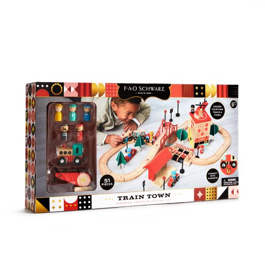 Playset trenino in legno con pista e città - FAO Schwarz
