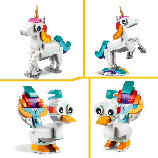 LEGO Creator 31140 Unicorno Magico con Arcobaleno, Set 3 in 1 con Animali - LEGO