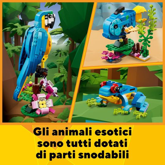 LEGO Creator 31136 Pappagallo Esotico, Set 3 in 1 con Pesce e Rana, da collezione - LEGO