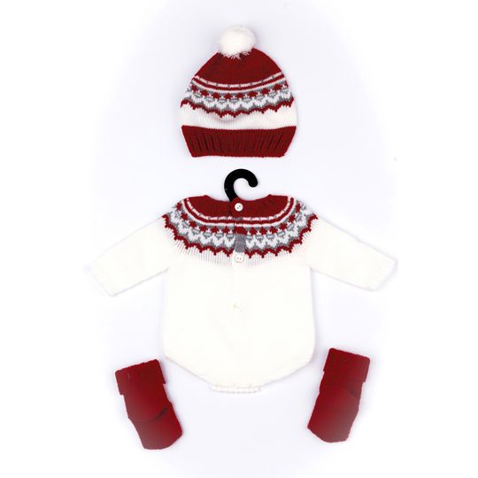 Completo in tricot rosso e panna con body, cappellino e calzini per My FAO Doll 40 cm - FAO Schwarz
