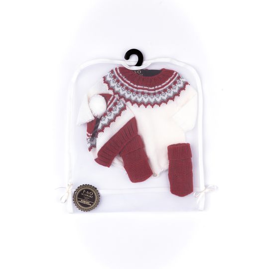 Completo in tricot rosso e panna con body, cappellino e calzini per My FAO Doll 40 cm - FAO Schwarz