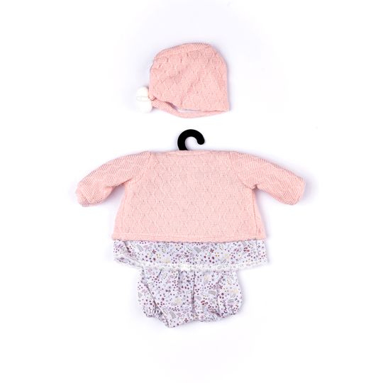 Completo primaverile corto con giacchino in tricot e cuffietta con pon pon per My FAO Doll 40 cm - FAO Schwarz