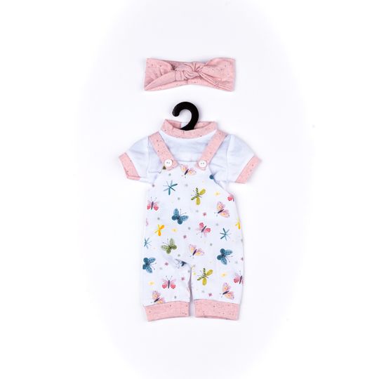 Salopette in cotone a fantasia con farfalle stampate, maglietta e fascia per My FAO Doll 40 cm - FAO Schwarz