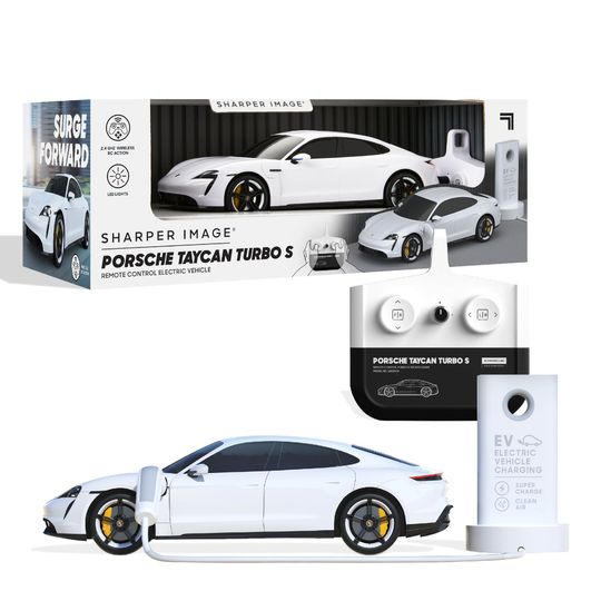 Porsche Taycan Turbo S RC con Luci LED e Stazione di Ricarica Sharper Image - Sharper Image