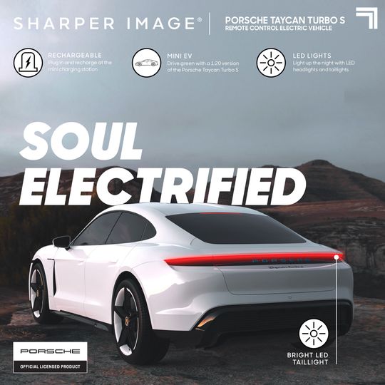 Porsche Taycan Turbo S RC con Luci LED e Stazione di Ricarica Sharper Image - Sharper Image