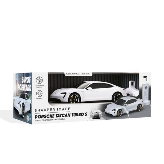 Porsche Taycan Turbo S RC con Luci LED e Stazione di Ricarica Sharper Image - Sharper Image