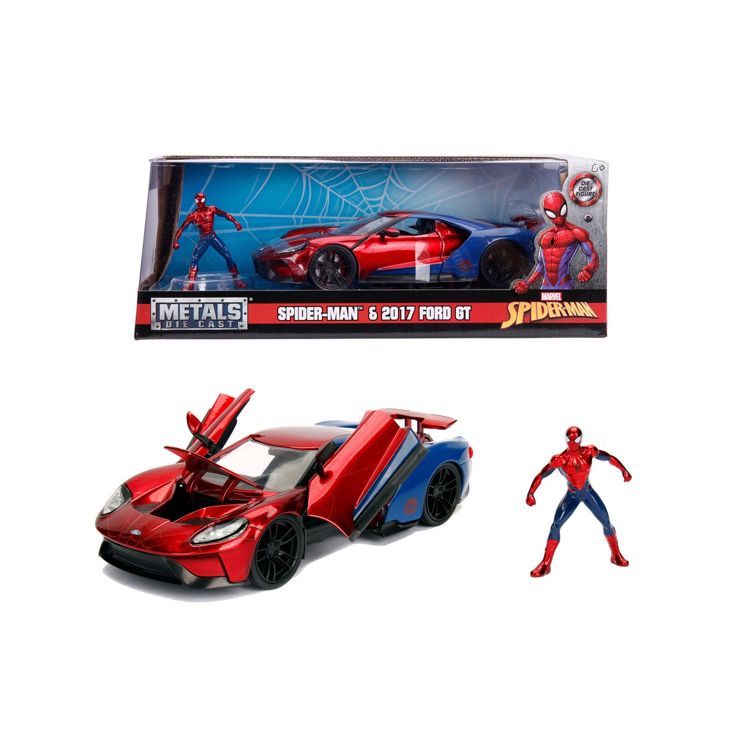 Ford GT 2017 scala 1:24 + personaggio Spiderman - Jada Toys, Marvel