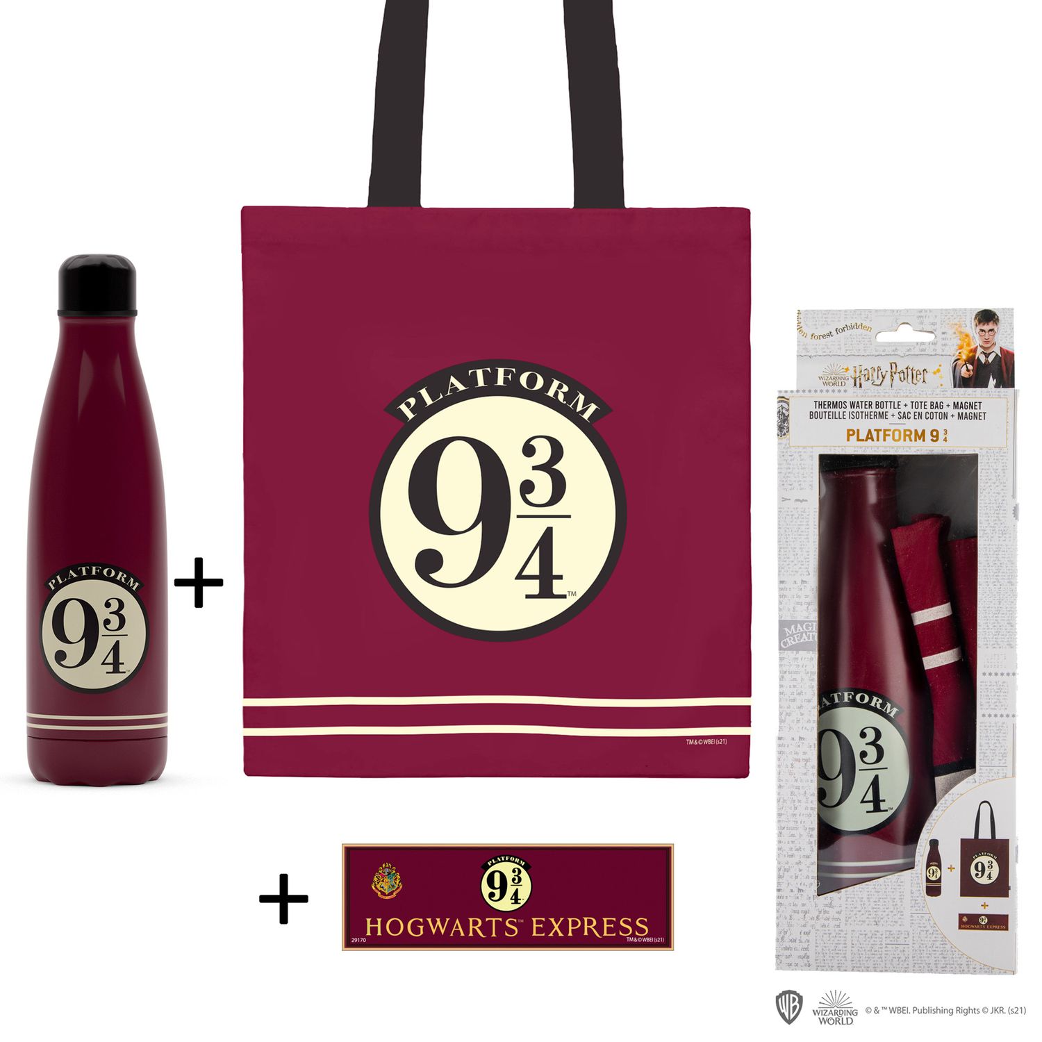 Set bottiglia isotermica, tote bag e calamita Binario 9 e 3/4 - Harry Potter