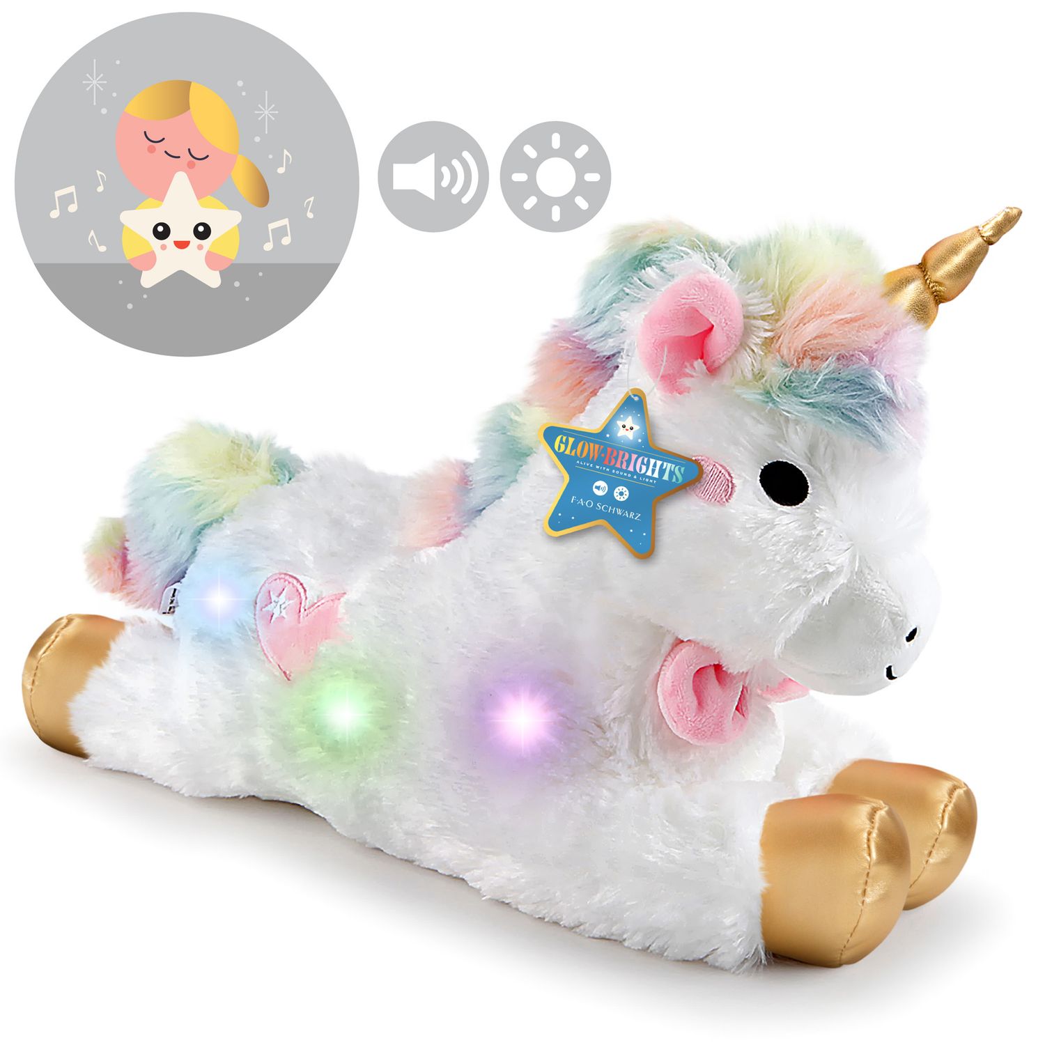 Unicorno di peluche con led e suoni 30 cm - FAO Schwarz