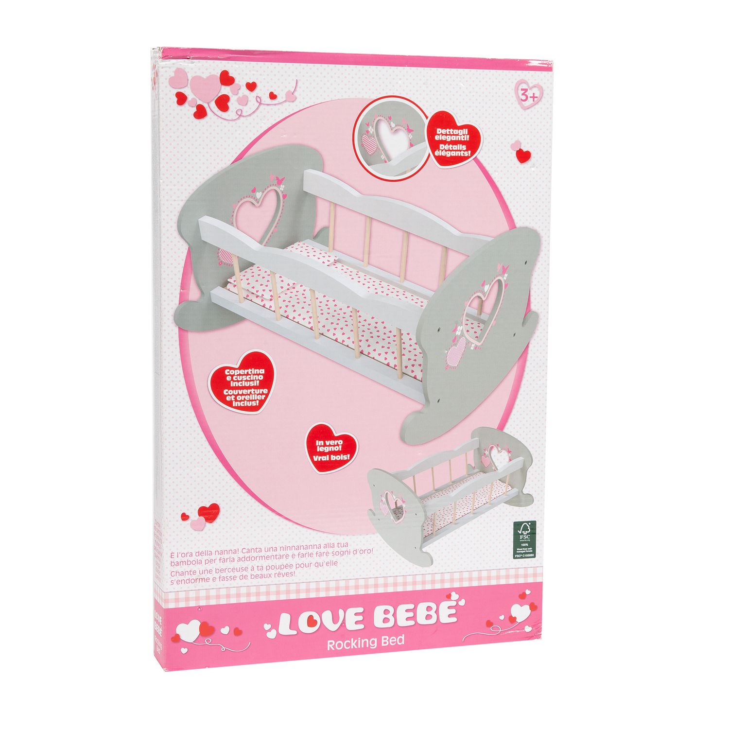 Lettino a dondolo in legno per bambole - Love Bebé