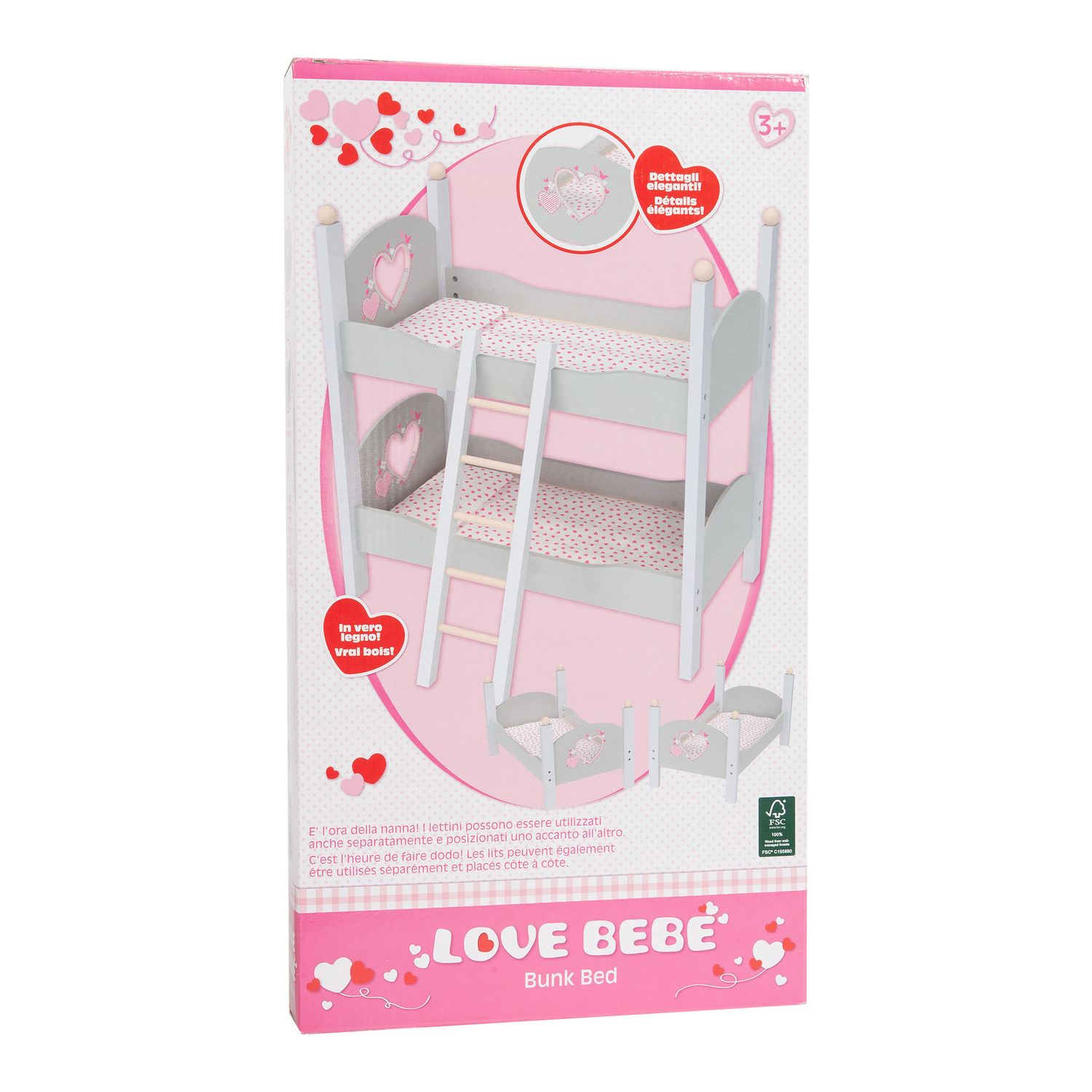 Letto a castello in legno per bambole - Love Bebé