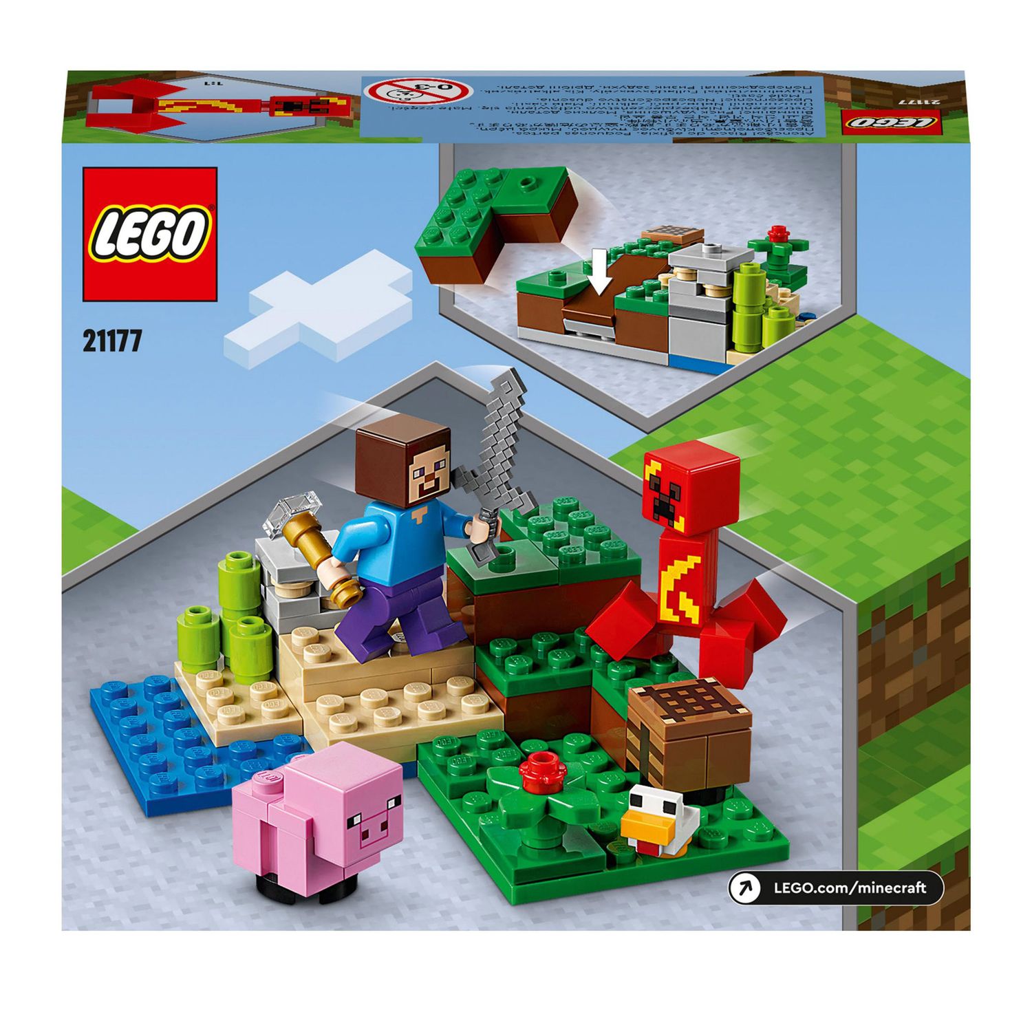LEGO Minecraft l'agguato del creeper, con steve e 2 minifigure, 21177 - LEGO