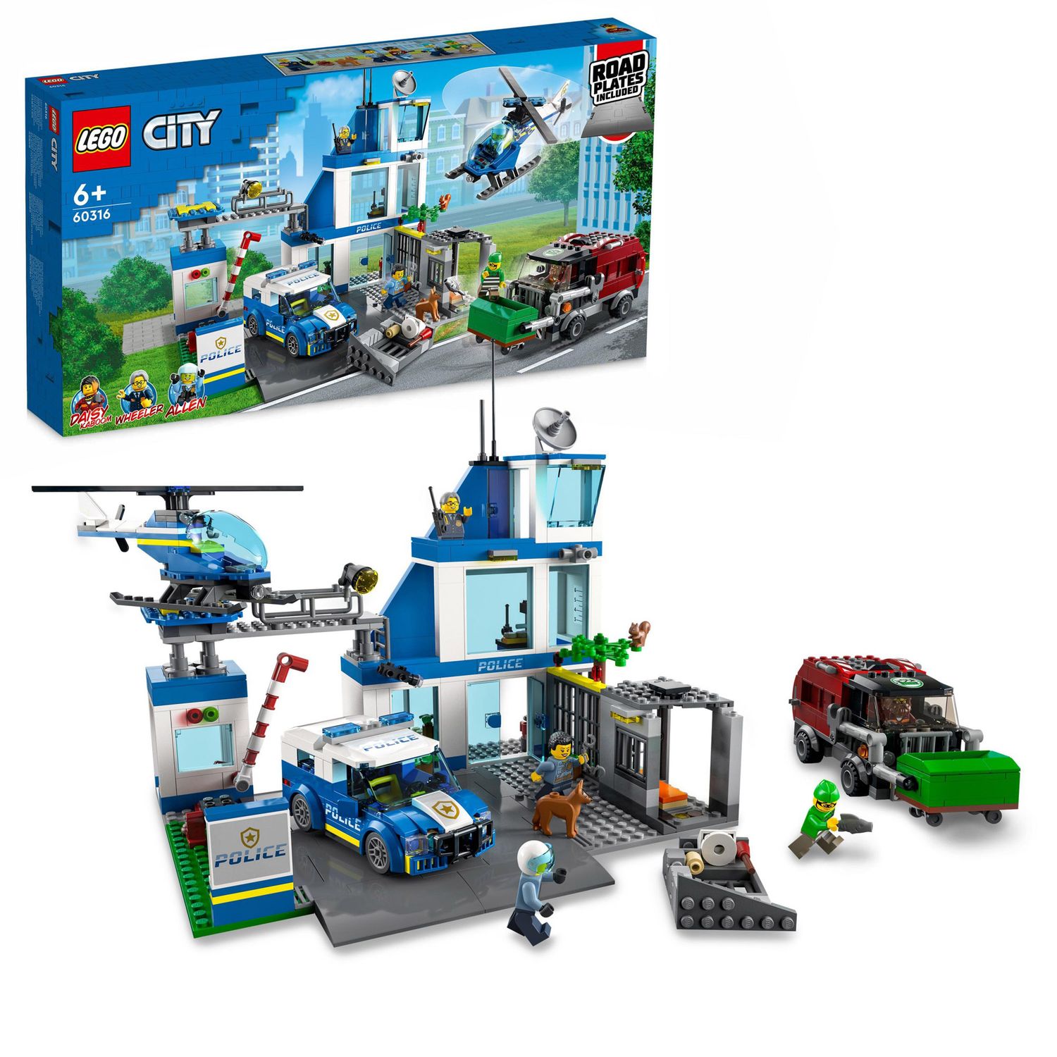 LEGO City Police stazione di polizia, con camion della spazzatura ed elicottero giocattolo, 60316 - LEGO