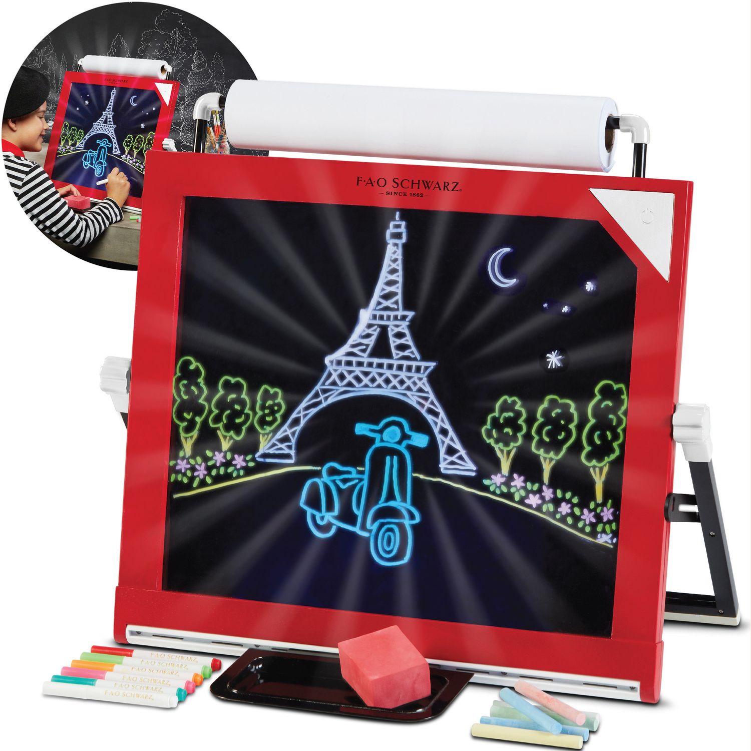 Lavagnetta 3 in 1 con LED, gessetti e pennarelli - FAO Schwarz