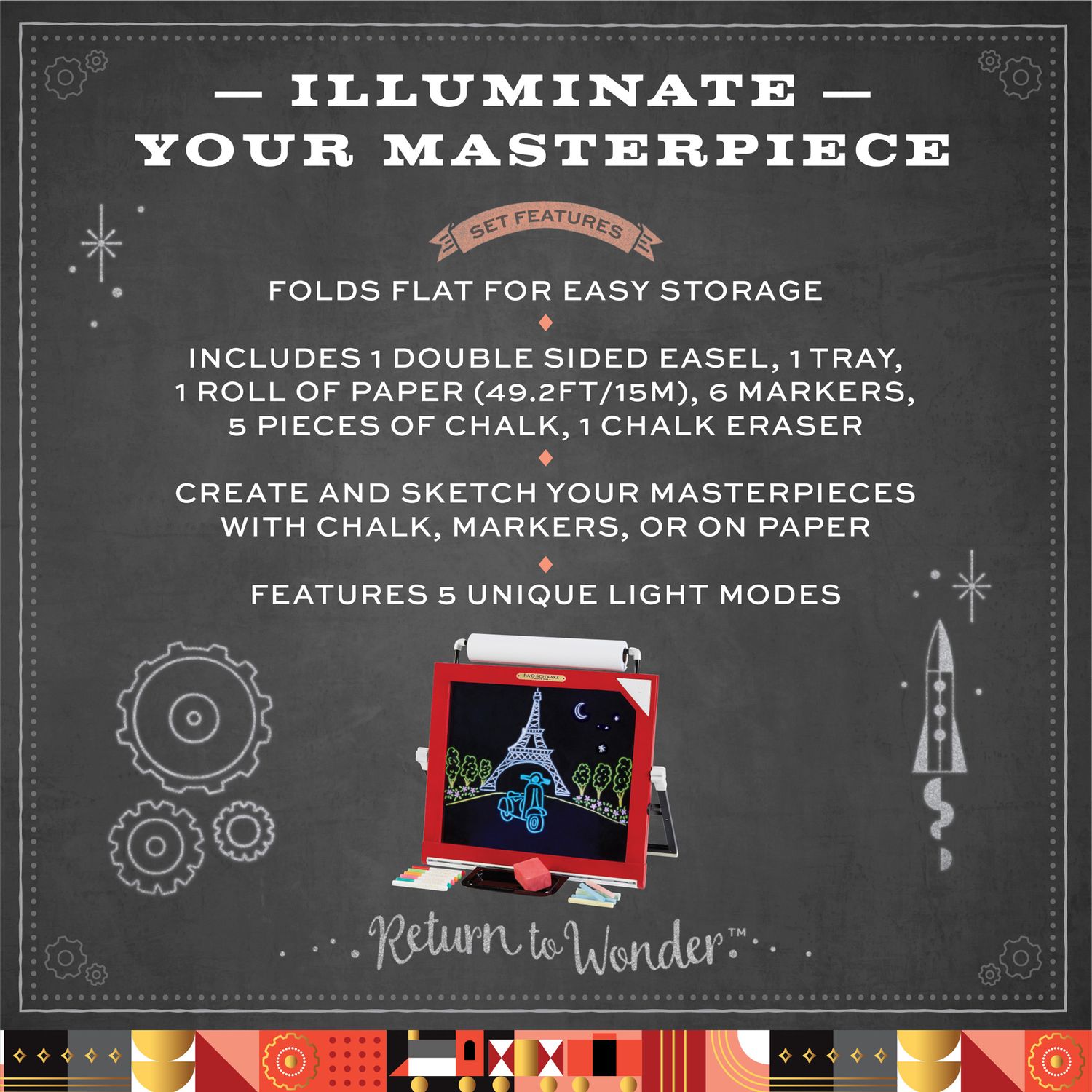 Lavagnetta 3 in 1 con LED, gessetti e pennarelli - FAO Schwarz