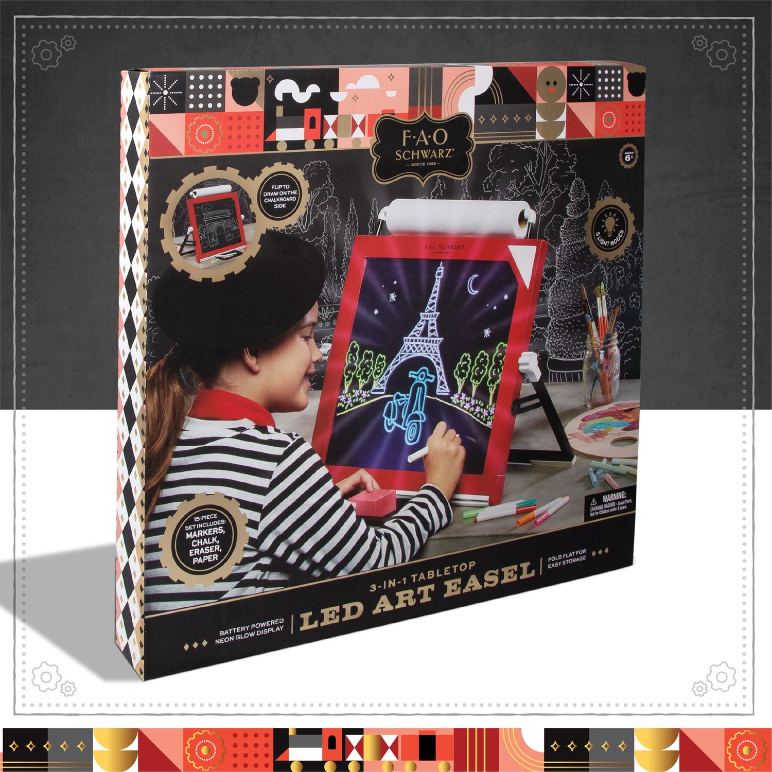 Lavagnetta 3 in 1 con LED, gessetti e pennarelli - FAO Schwarz