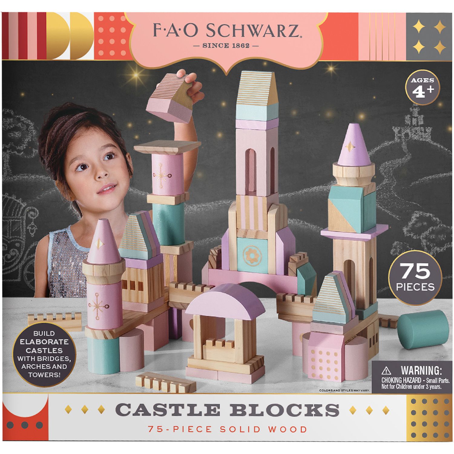 Castello di mattoncini in legno colorati da 75 pezzi - FAO Schwarz