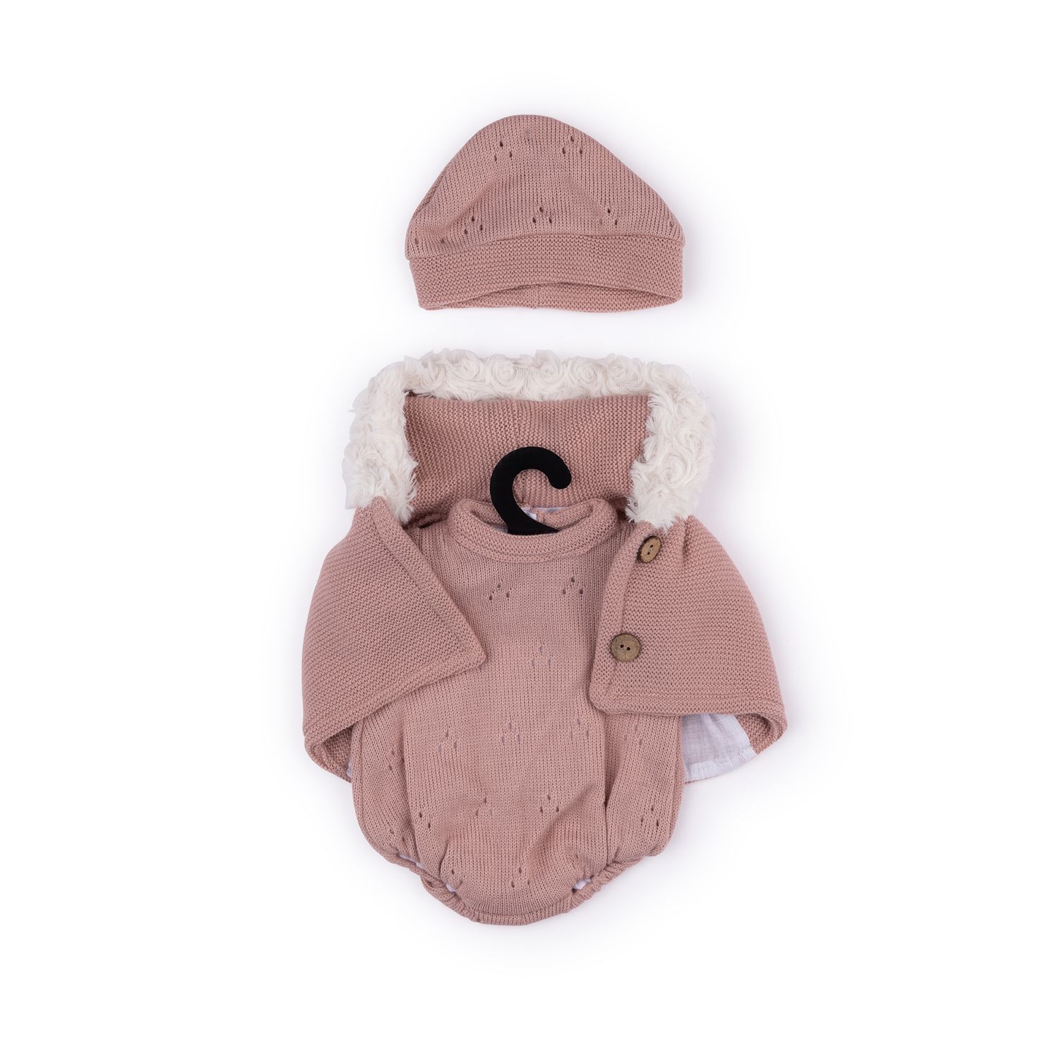 Completino in tricot rosa antico con mantella per My FAO Doll 40cm - FAO Schwarz