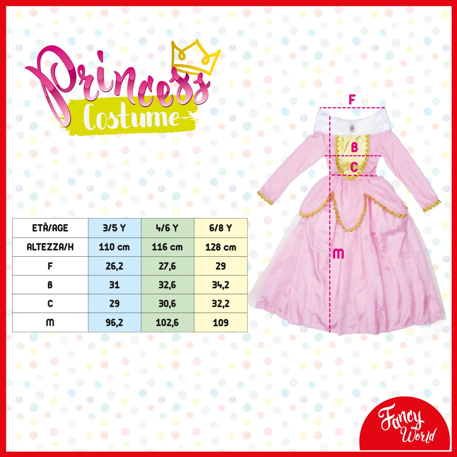 Costume Principessa delle Fiabe da 3 a 8 anni - Fancy World