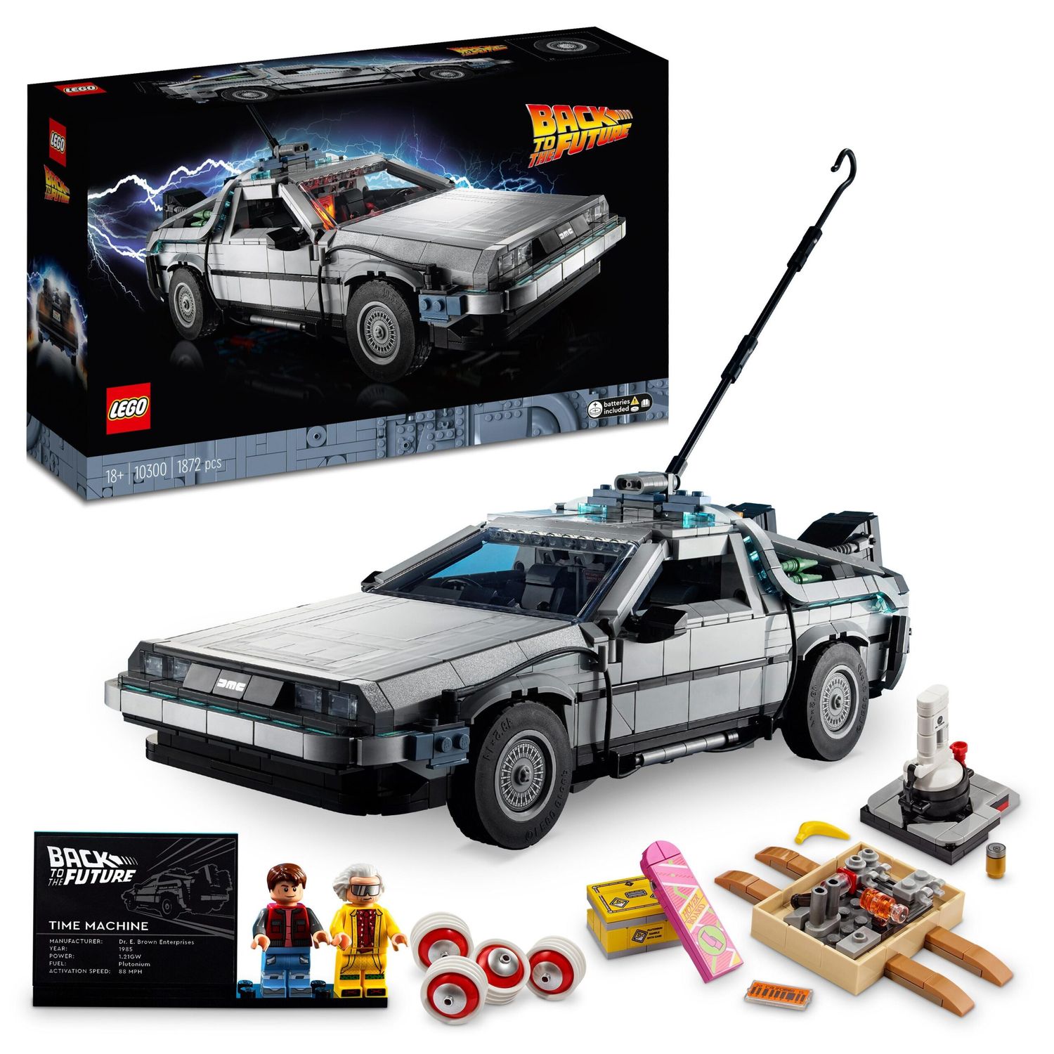 LEGO Icons 10300 Macchina del Tempo Ritorno al Futuro, Delorean con Minifigure di Doc e Marty McFly - LEGO