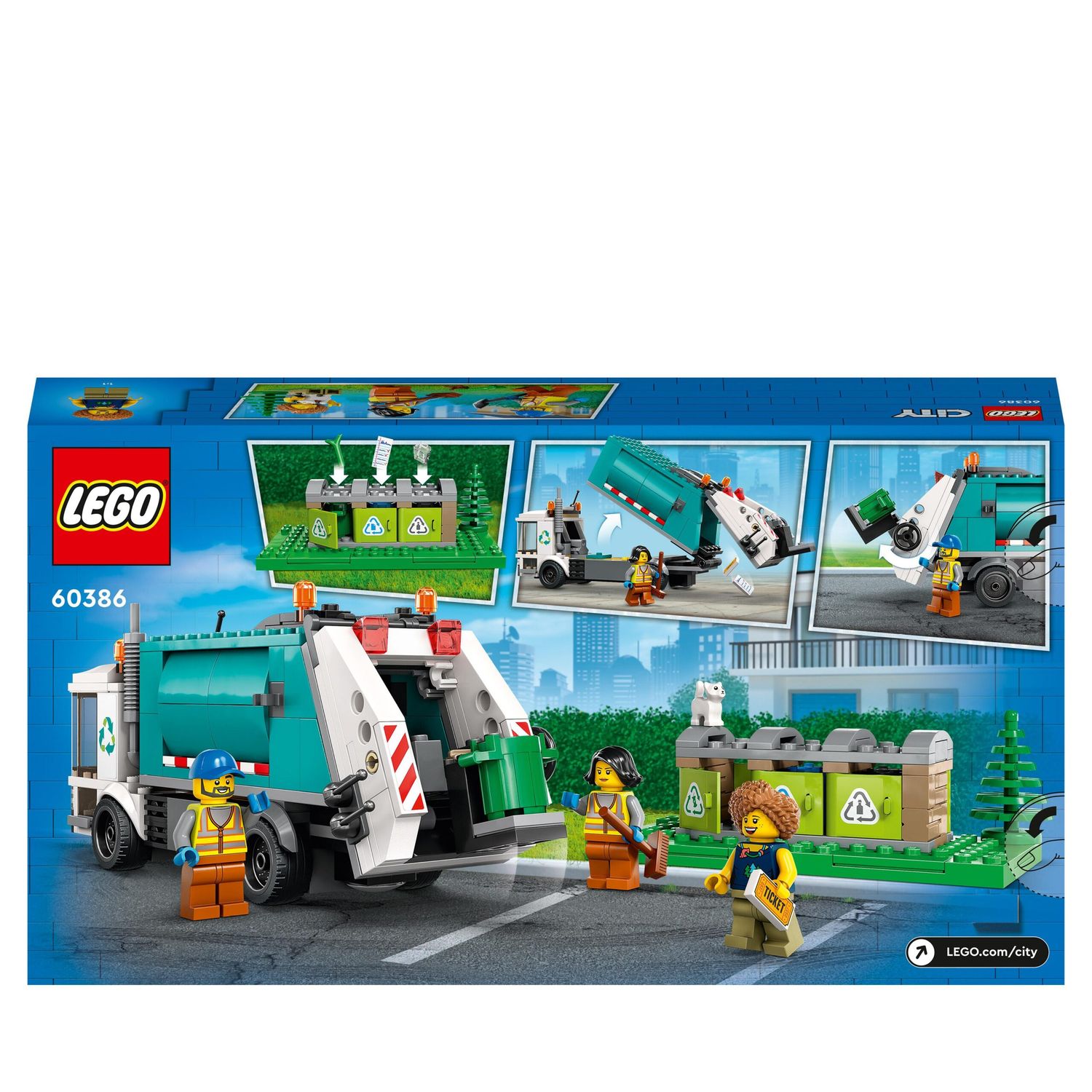 LEGO City 60386 Camion per il Riciclaggio dei Rifiuti, con 3 Bidoni Raccolta Differenziata - LEGO