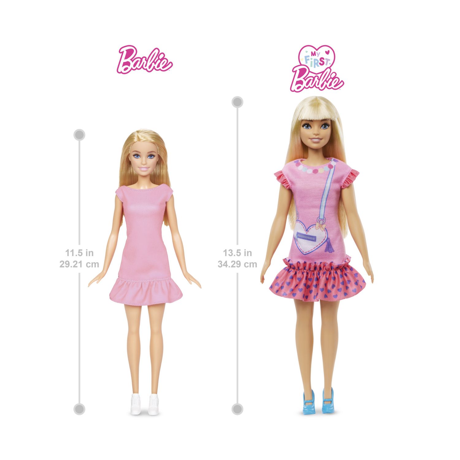 La Mia Prima Barbie, Bambola alta 34 cm  con abito rosa e borsetta a forma di cuore - Barbie