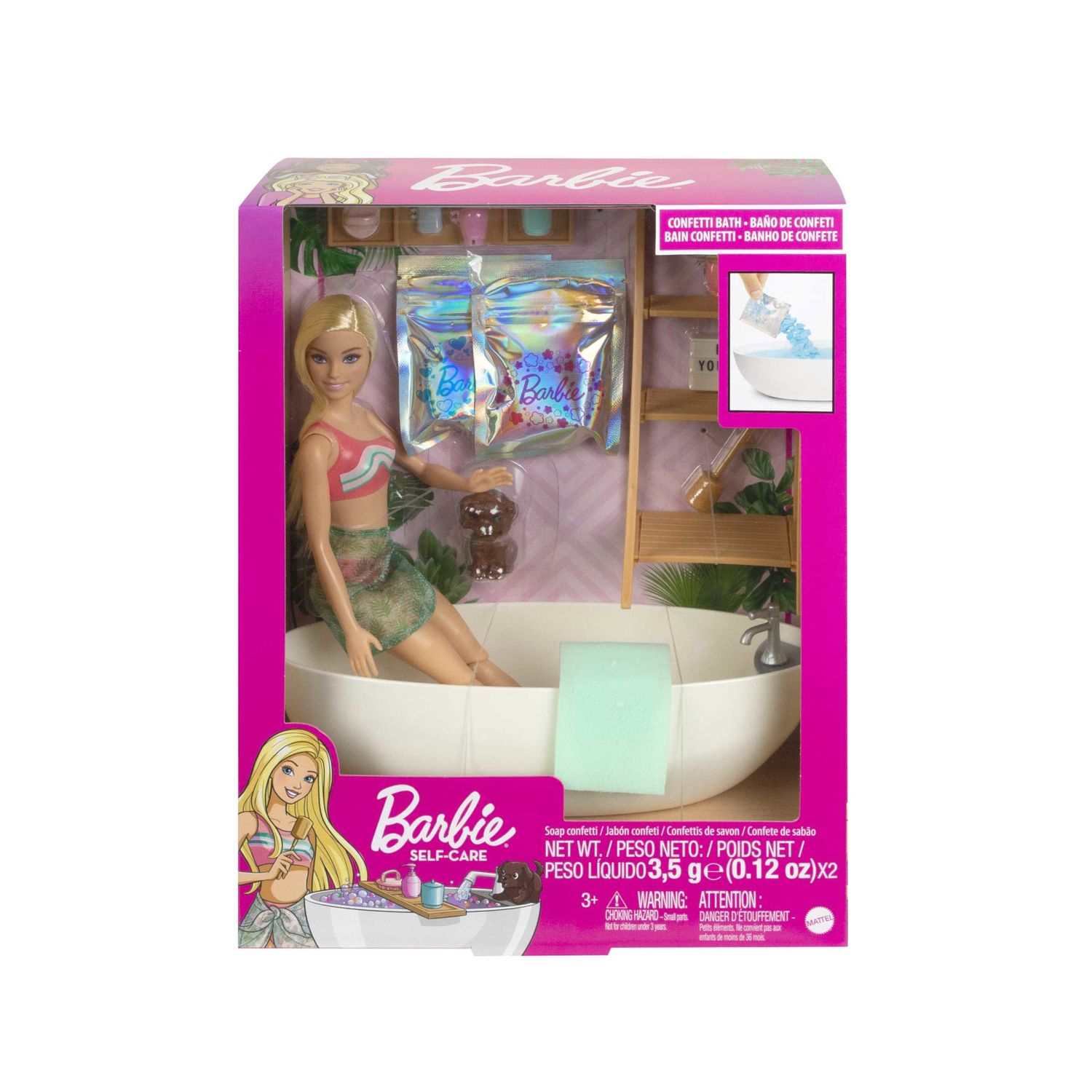 Barbie Vasca Relax Playset, Con 1 Bambola, 1 cucciolo e coriandoli di sapone colorati - Barbie