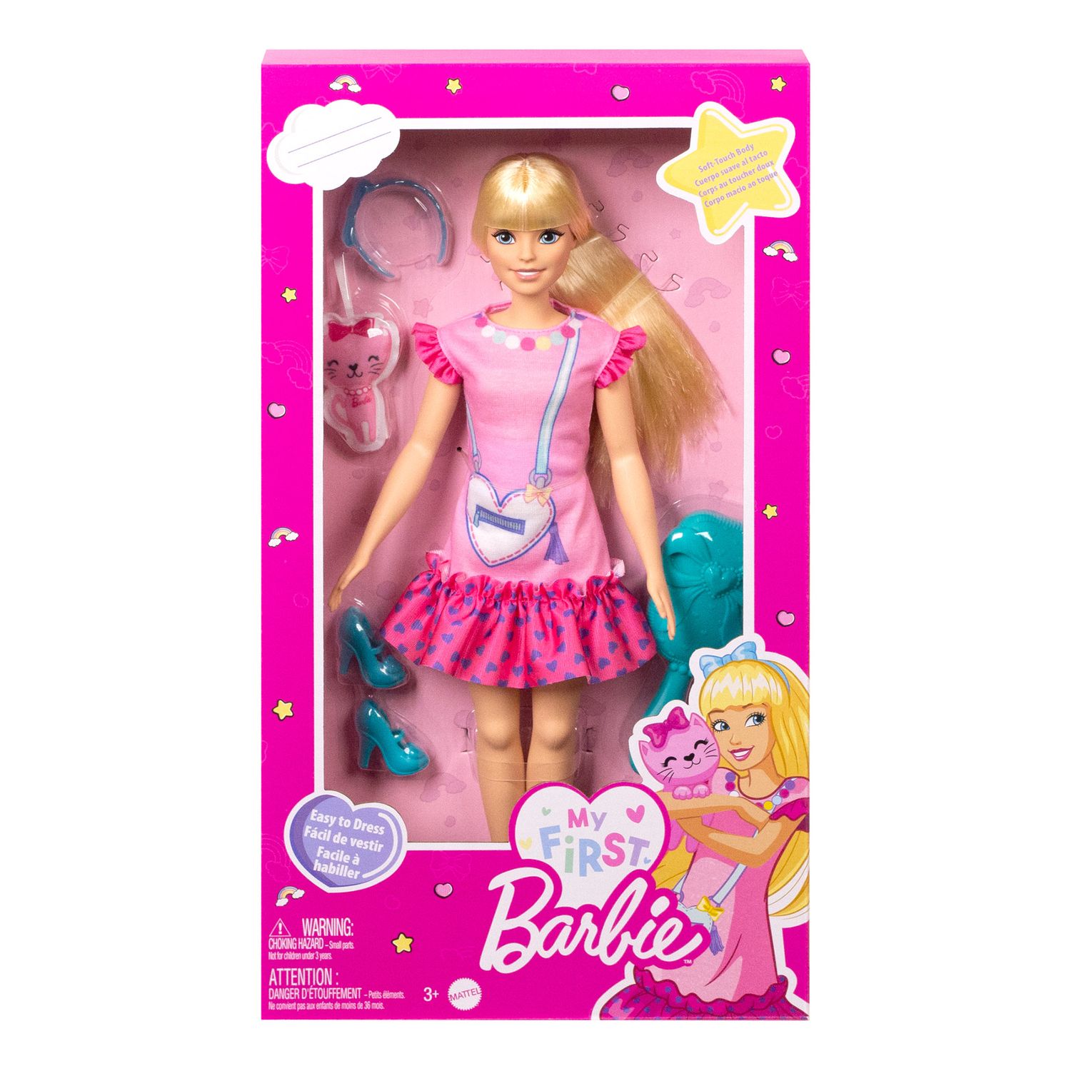 La Mia Prima Barbie, Bambola alta 34 cm  con abito rosa e borsetta a forma di cuore - Barbie
