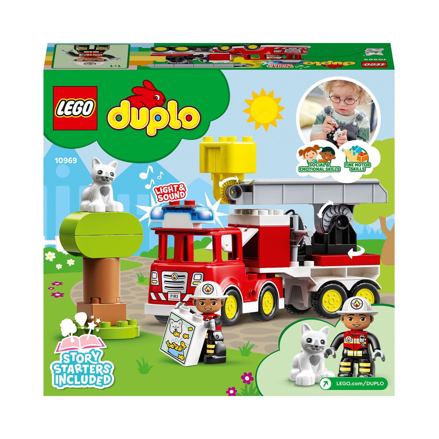LEGO DUPLO Town Autopompa, Camion con Luci e Sirena, Pompiere e Gatto, Gioco educativo - LEGO