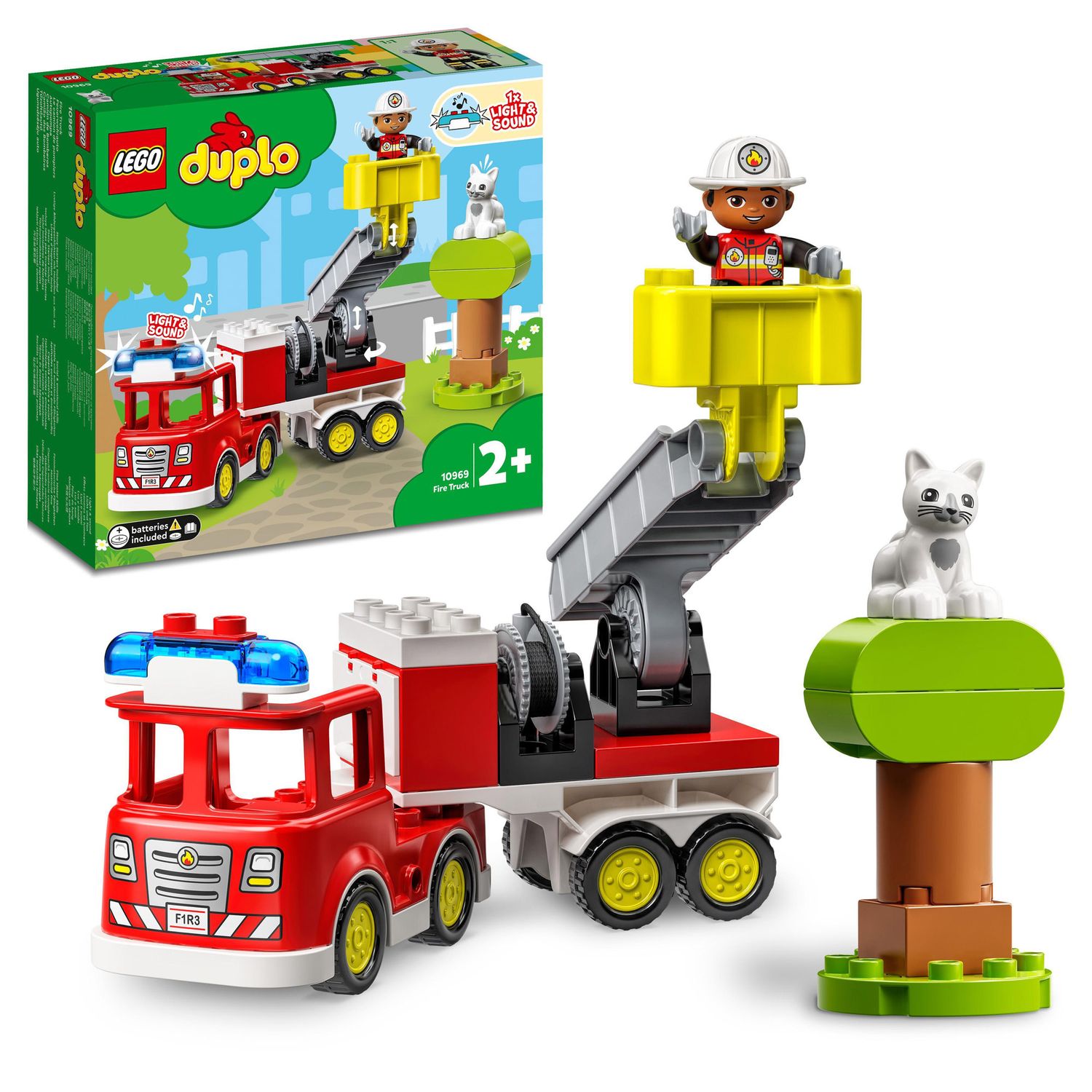 LEGO DUPLO Town Autopompa, Camion con Luci e Sirena, Pompiere e Gatto, Gioco educativo - LEGO