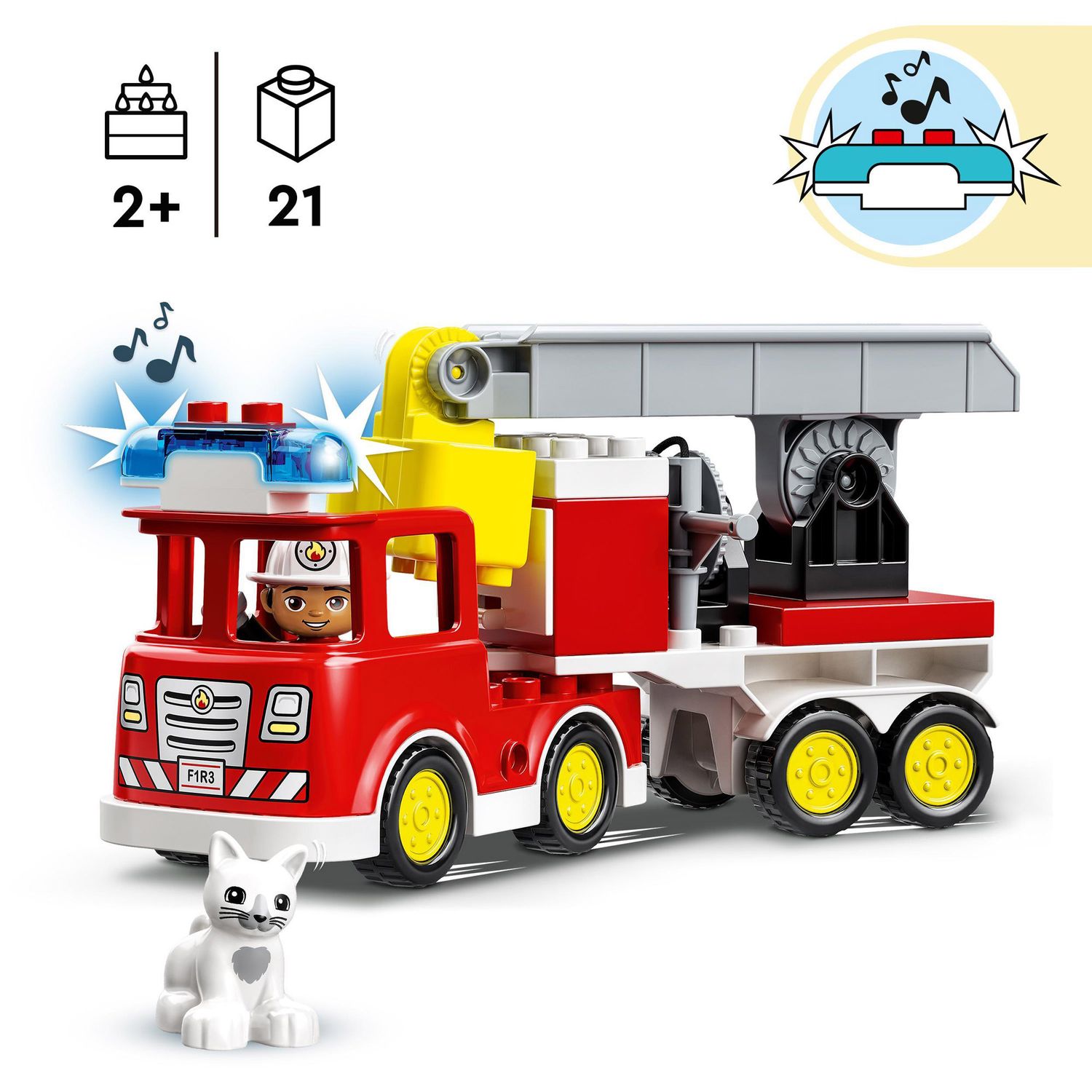 LEGO DUPLO Town Autopompa, Camion con Luci e Sirena, Pompiere e Gatto, Gioco educativo - LEGO
