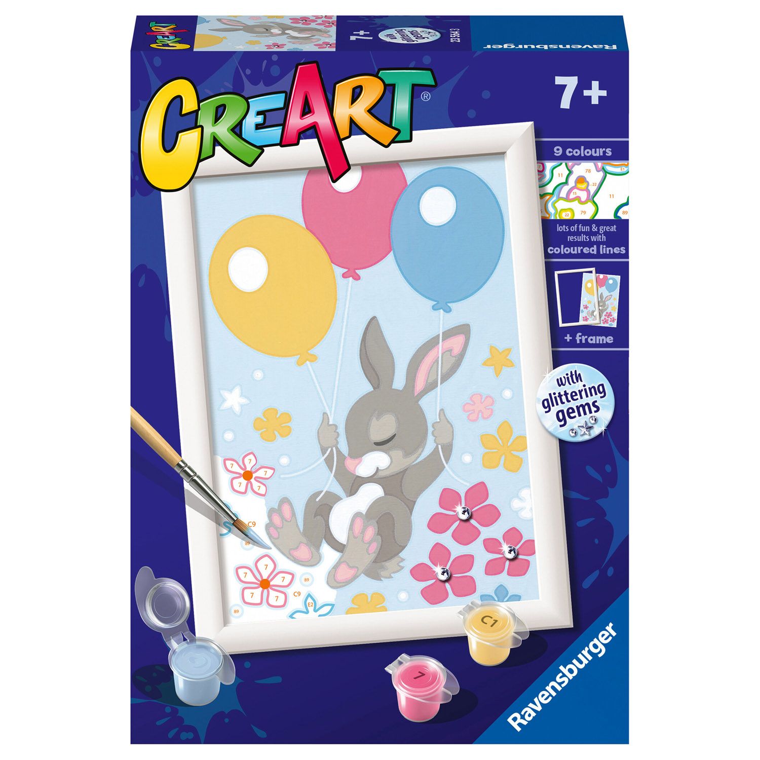 Creart Coniglietto con Palloncini, Serie D, Kit per dipingere con i numeri - Creart