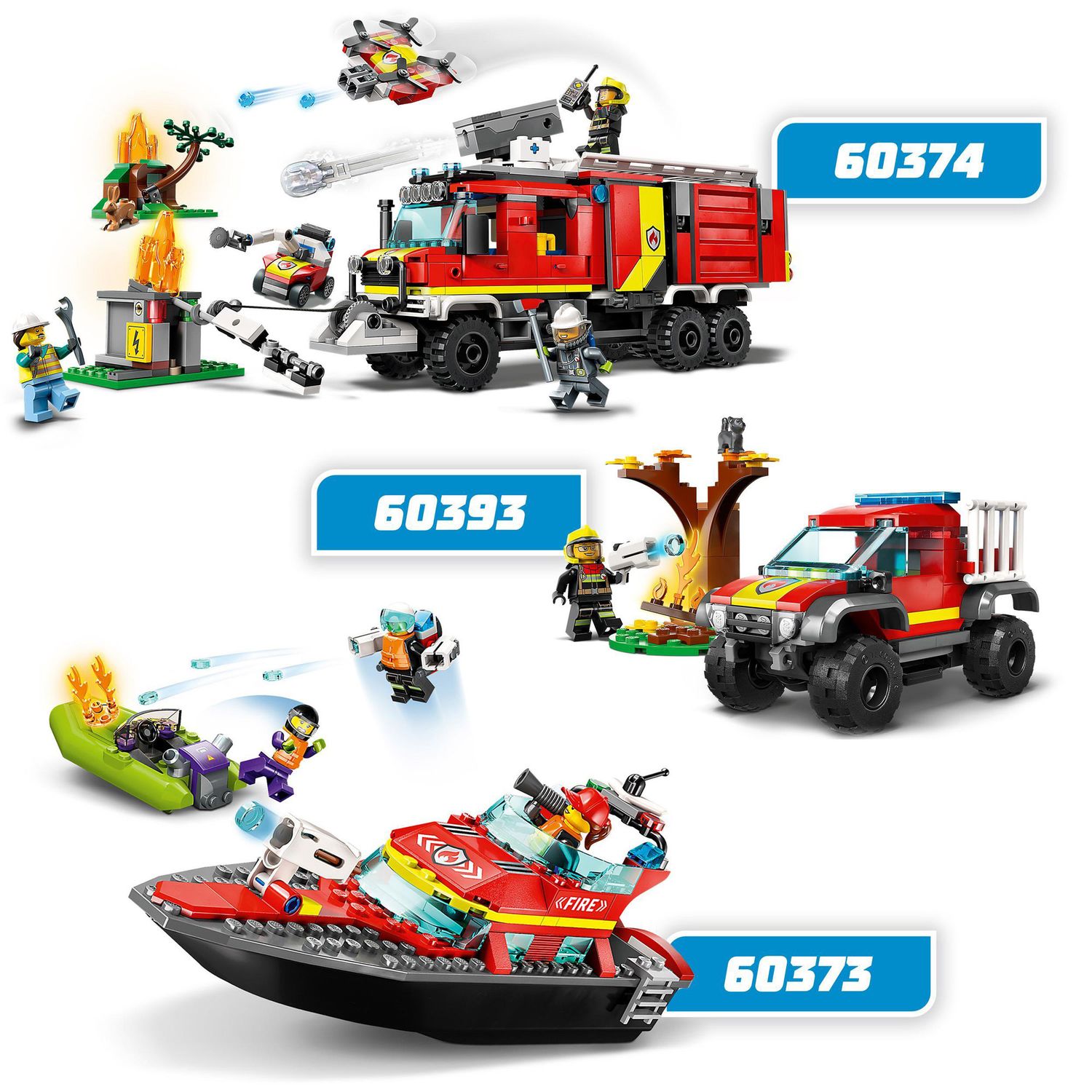 LEGO City Fire 60373 Barca di Soccorso Antincendio dei Vigili del Fuoco, con nave e gommone - LEGO