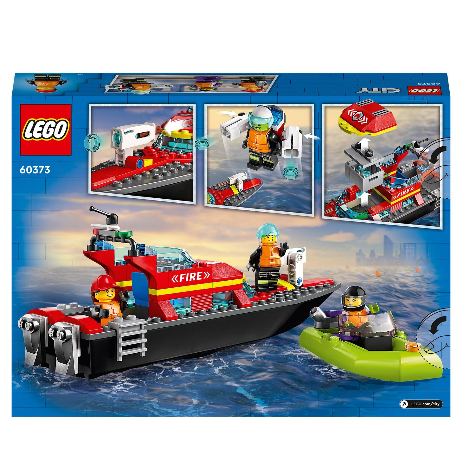 LEGO City Fire 60373 Barca di Soccorso Antincendio dei Vigili del Fuoco, con nave e gommone - LEGO