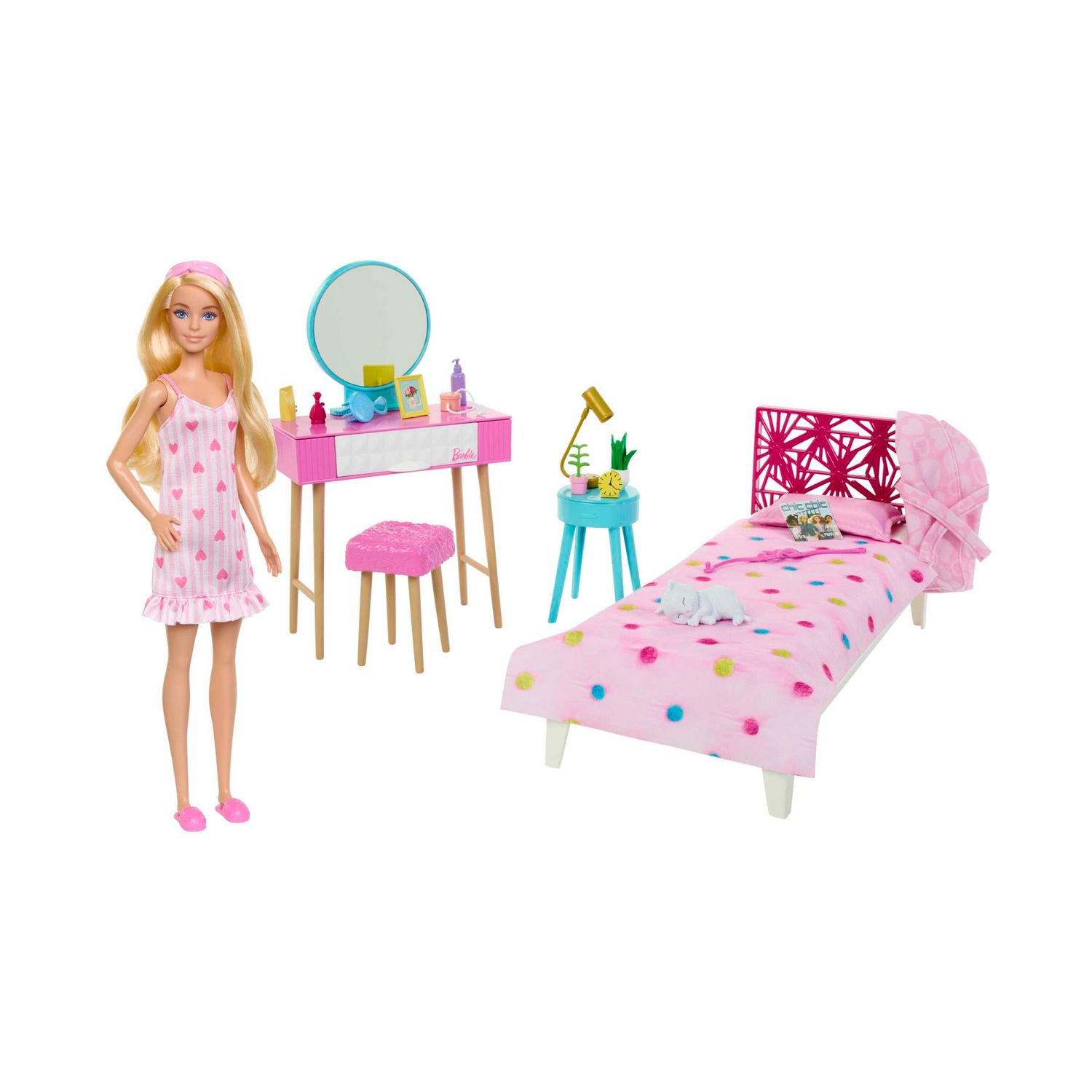 Set camera da letto di Barbie con pigiama, arredamento e accessori a tema - Barbie