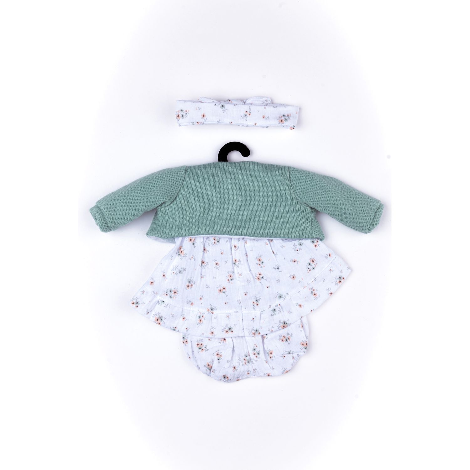 Completo primaverile con camicetta, pantaloncino, giacchino verde in tricot e fascia per My FAO Doll 40 cm - FAO Schwarz