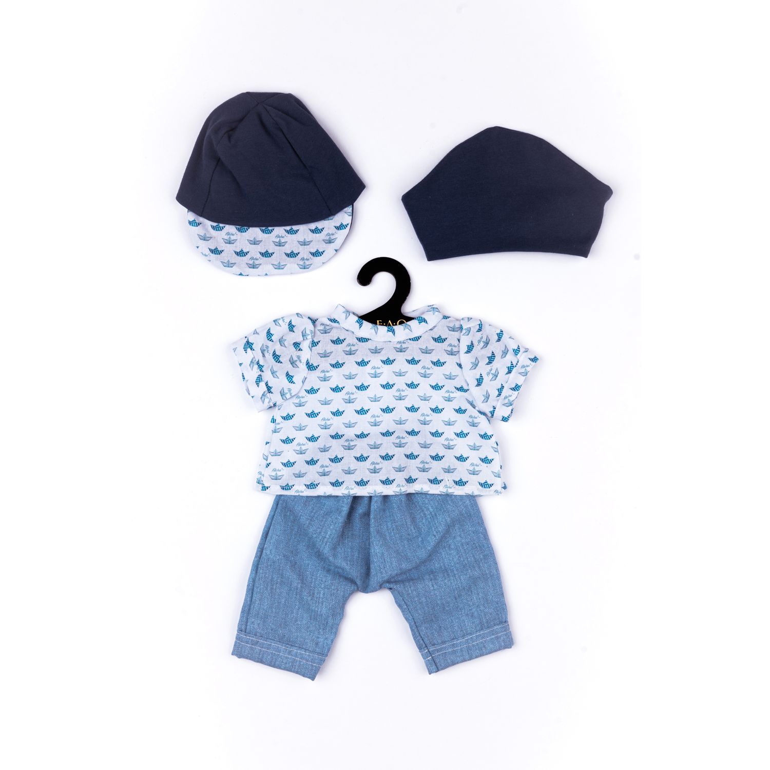 Completo estivo in tessuto con maglietta, pantalone, bandana e cappellino per My FAO Doll 40 cm - FAO Schwarz