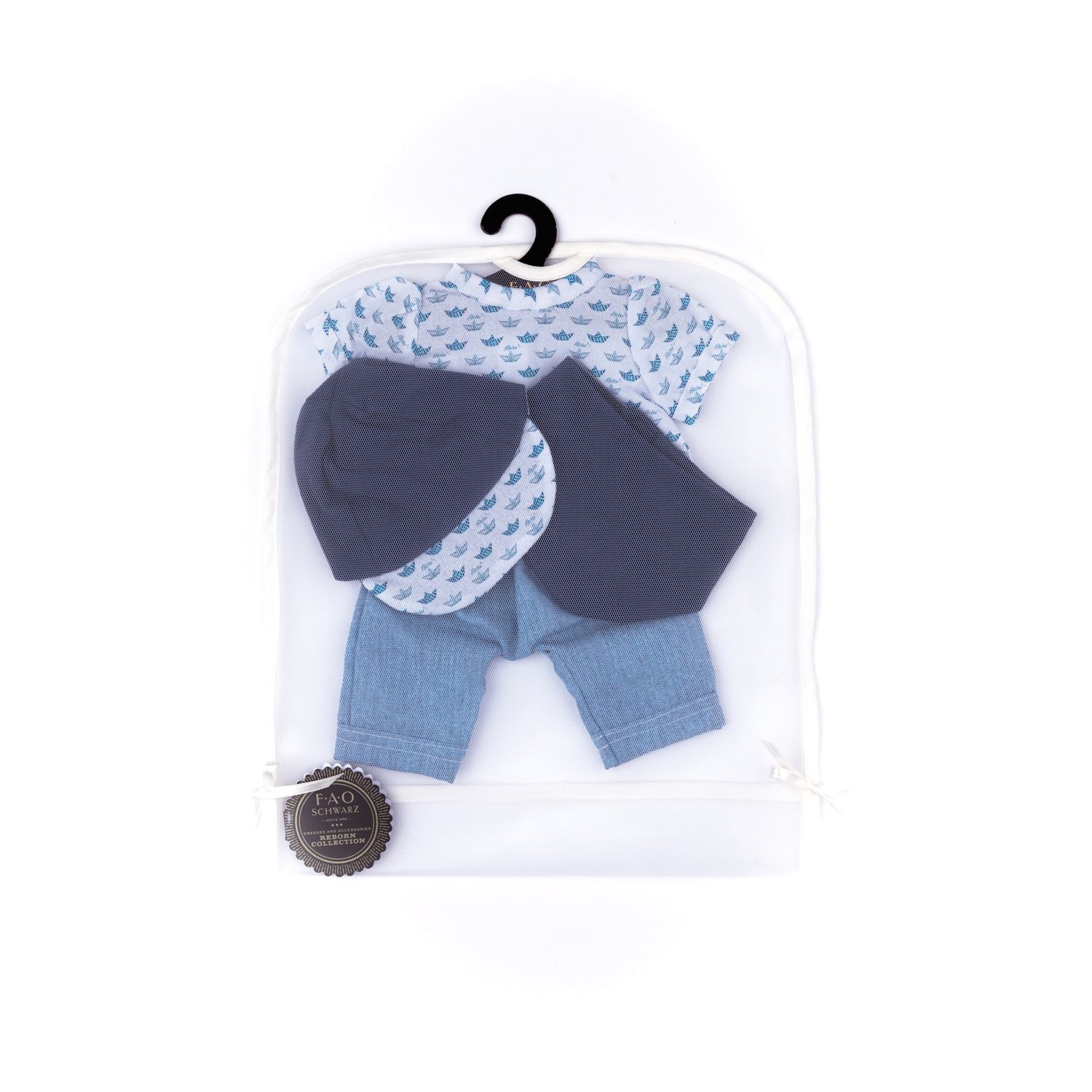 Completo estivo in tessuto con maglietta, pantalone, bandana e cappellino per My FAO Doll 40 cm - FAO Schwarz