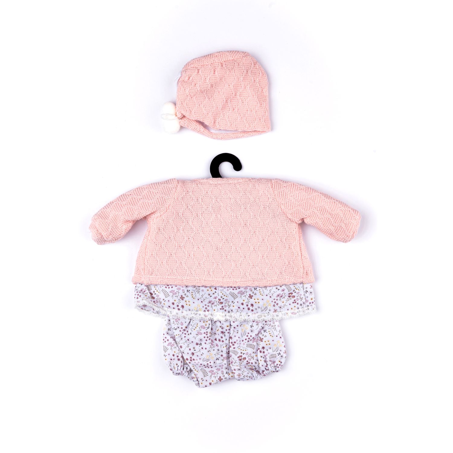 Completo primaverile corto con giacchino in tricot e cuffietta con pon pon per My FAO Doll 40 cm - FAO Schwarz