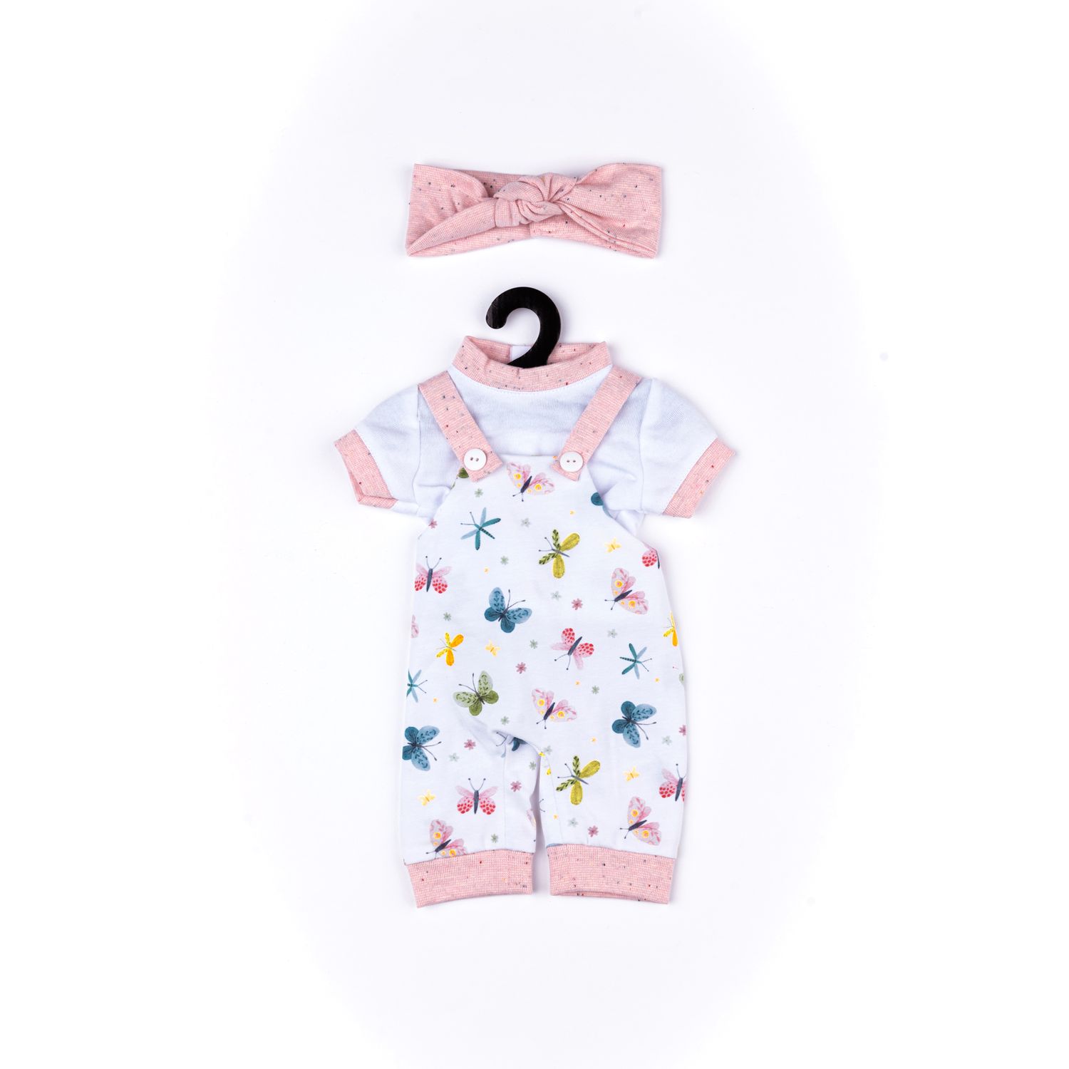 Salopette in cotone a fantasia con farfalle stampate, maglietta e fascia per My FAO Doll 40 cm - FAO Schwarz