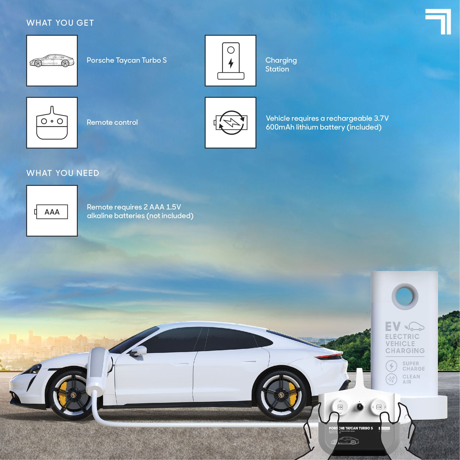 Porsche Taycan Turbo S RC con Luci LED e Stazione di Ricarica Sharper Image - Sharper Image