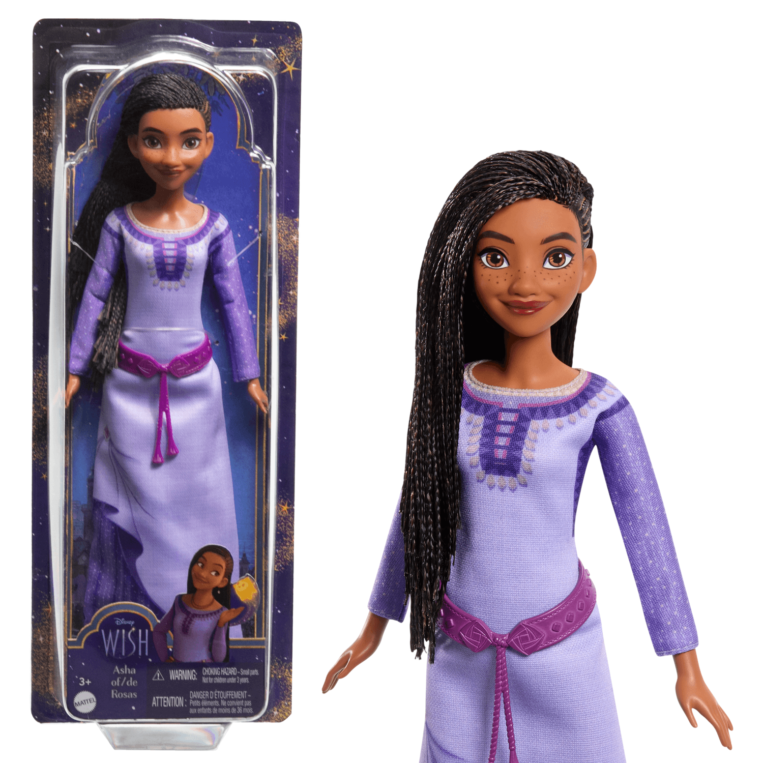 Disney Wish - Asha Di Rosas, Bambola Snodata Con Capelli Intrecciati e Accessori - Disney