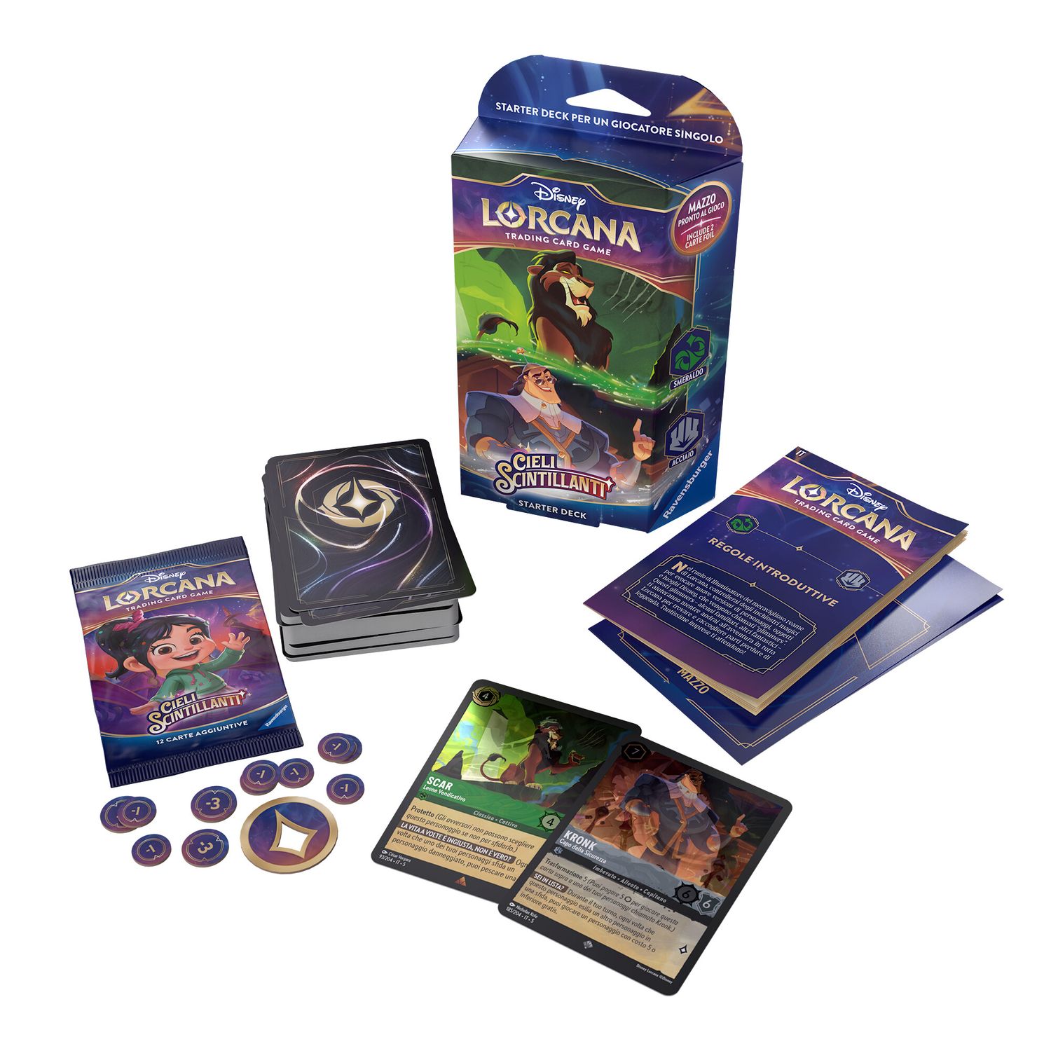 Ravensburger Disney Lorcana Tcg: Cieli Scintillanti Starter Deck Smeraldo & Acciaio, 8+ Anni - Disney Lorcana