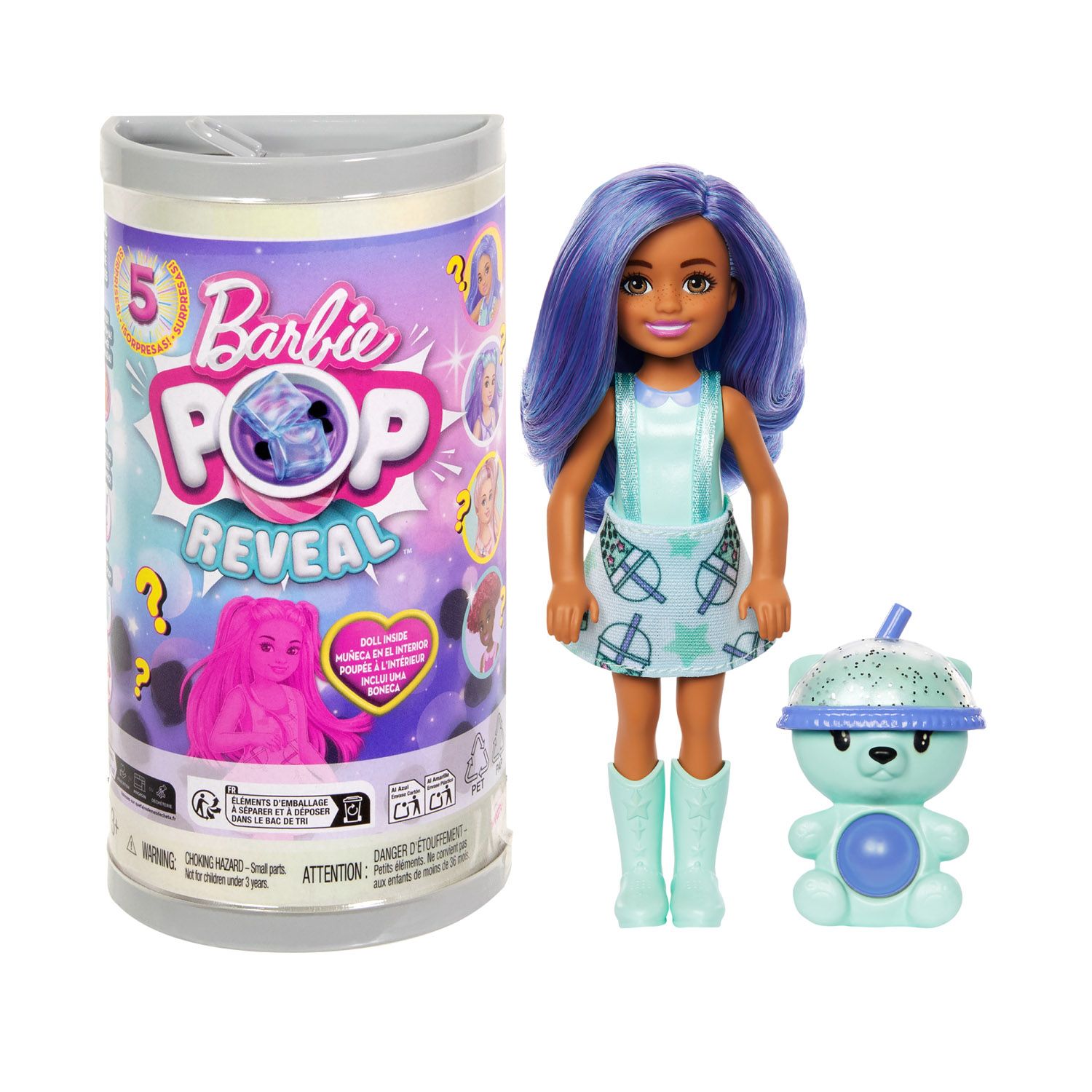 Barbie Chelsea Pop Reveal serie Bubble Tea profumata con cucciolo interattivo, effetto cambia colore - Barbie