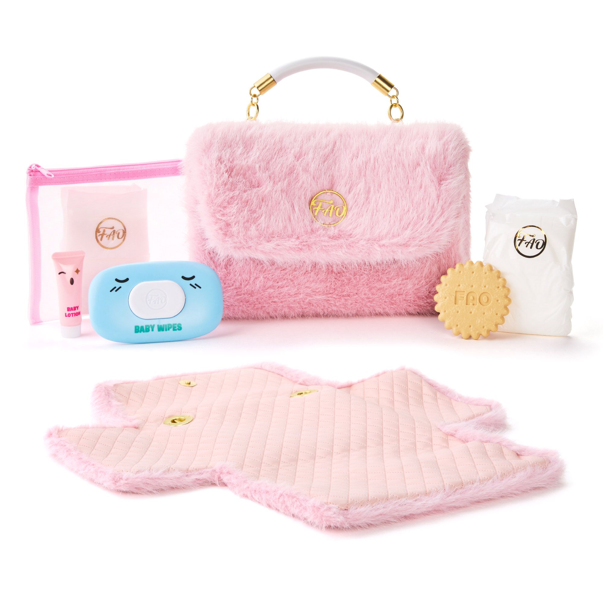 Set borsa fasciatoio in pelliccia sintetica per bambole FAO Baby - FAO Schwarz
