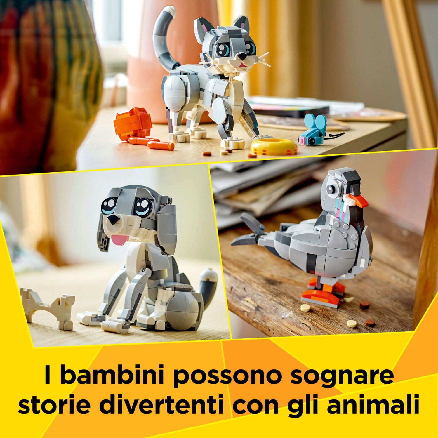 Lego Creator 3 in 1 31163 Gatto Giocoso Giocattolo: Si Trasforma in Piccione o in Cane - LEGO