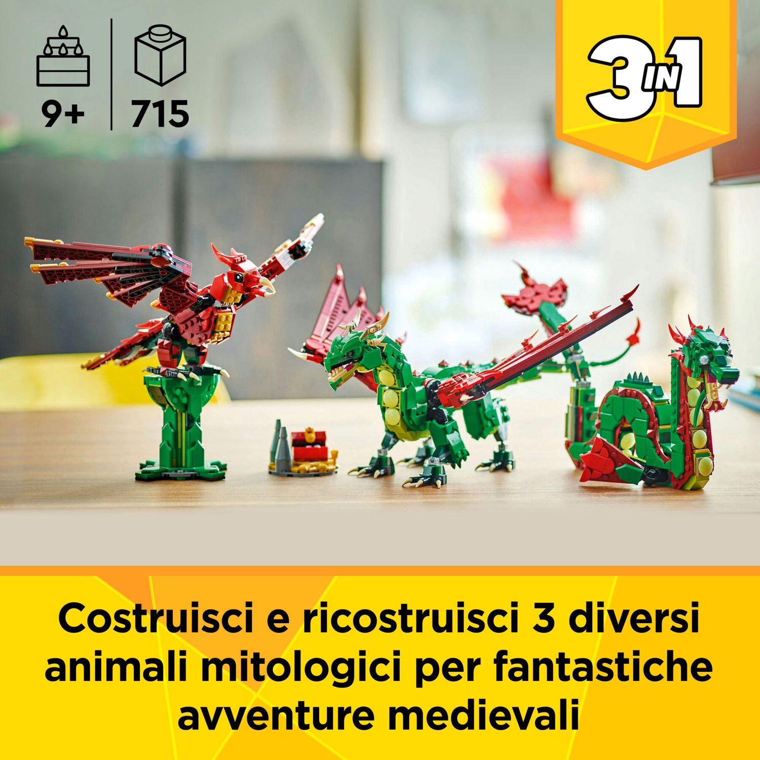 Lego Creator 3 in 1 31161 Drago Medievale Giocattolo - LEGO